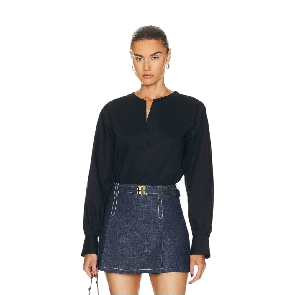FRAME‎ V-Neck Popover Top Women’s Large Navy Organic Cotton LWSH2830